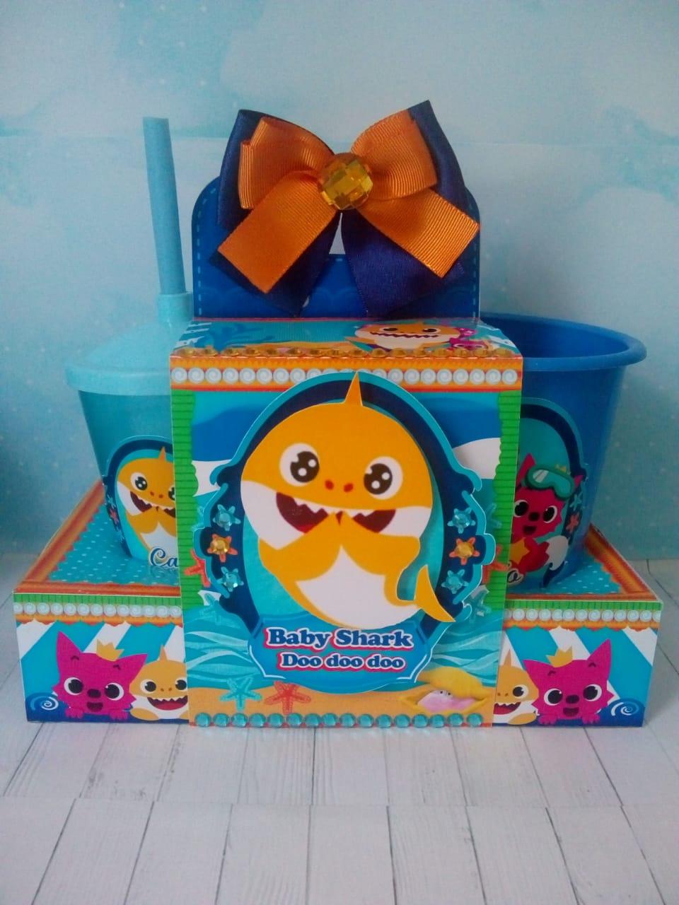 Arquivo de Corte Kit Cineminha Baby Shark 01 -Balde 1L Copo 300ml