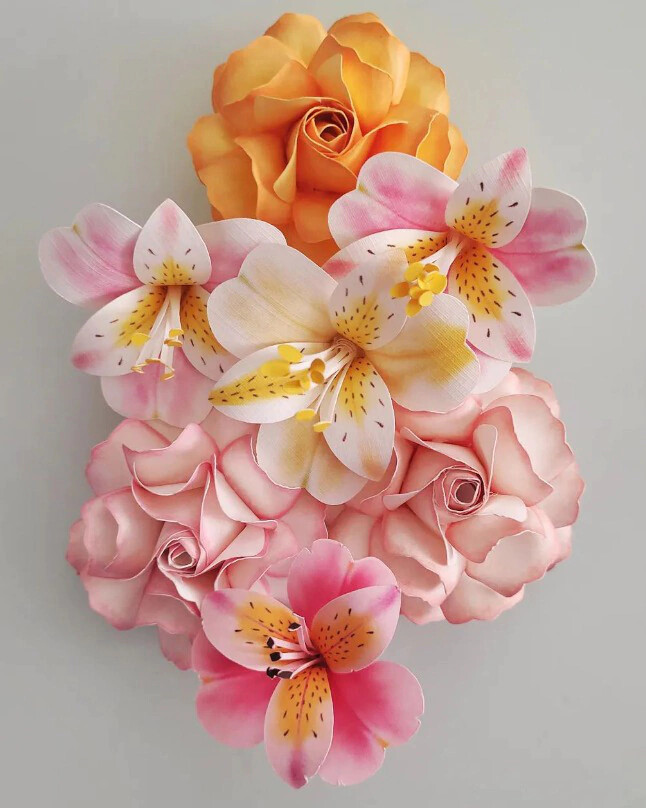 Arquivo de Corte Topo de Bolo Flores Rosa e Astromélia - Somente