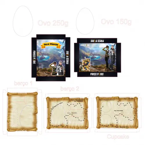 Arquivo de Corte Caixa Mini Confeiteiro Ovo Cupcake FreeFire 01