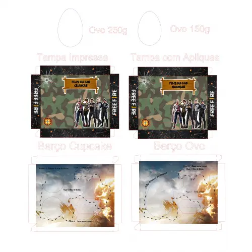 Arquivo de Corte Caixa Mini Confeiteiro Ovo Cupcake FreeFire 02