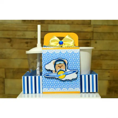 Arquivo de Corte Kit Cineminha Ursinho Aviador -Balde 1L Copo 300ml- Studio/PDF
