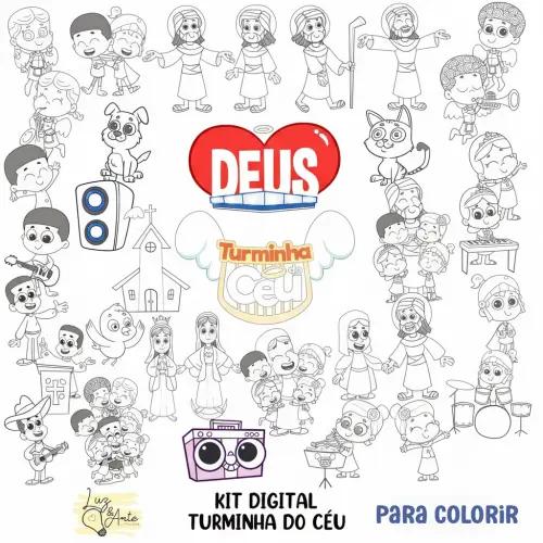 Kit Digital Png Turminha do Céu para Colorir