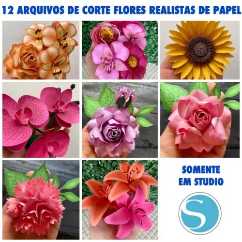 Arquivo de Corte Combo 12 Flores Realistas Somente Studio