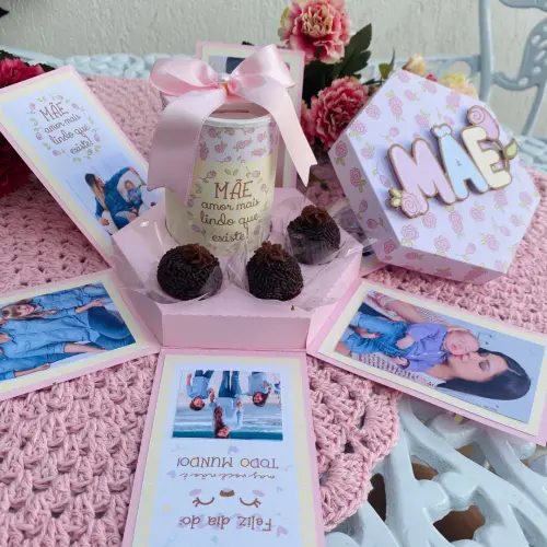 Arquivo de Corte Caixa Explosão Caneca, Cofrinho ou 7 Doces Dia das Mães - STUDIO/PDF