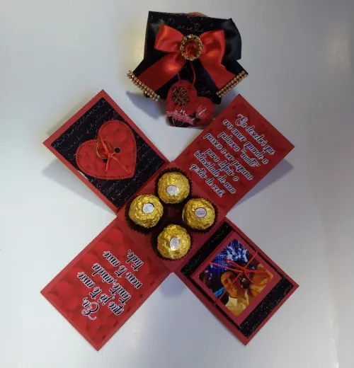 Arquivo de Corte Caixa Explosão 4 Doces e Fotos - Dia dos Namorados - Studio/PDF