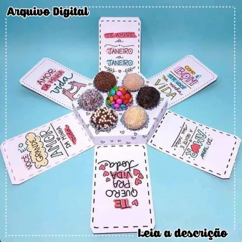 Arquivo de Corte Caixa Explosão 7 Doces 02 - Dia dos Namorados - Studio/PDF