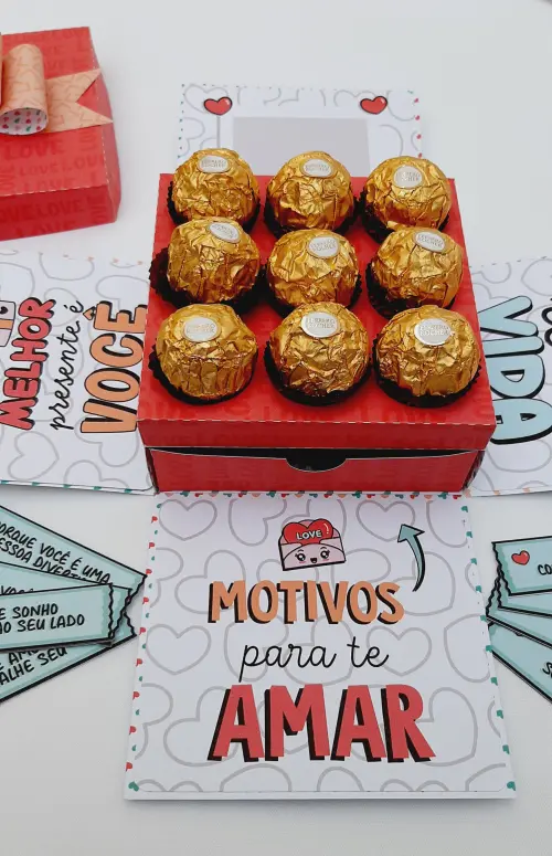 Arquivo de Corte Caixa Explosão 9 Doces e Gaveta - Dia dos Namor
