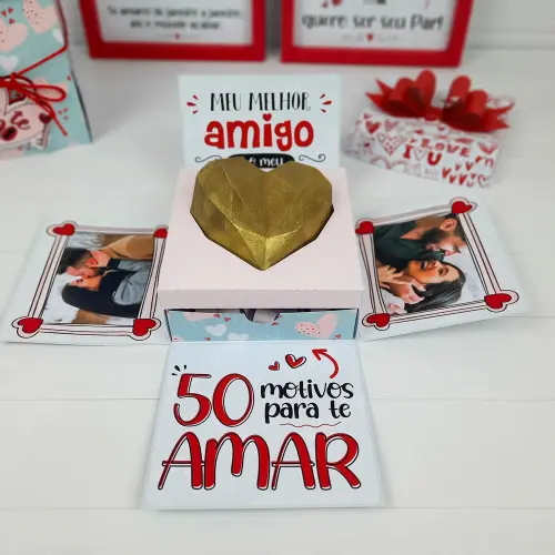 Arquivo de Corte Caixa Explosão Coração Lapidado 65g e Gaveta 01 - Dia dos Namorados - Studio/PDF