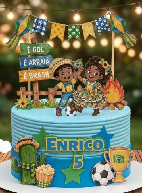 Arquivo de Corte Topo de Bolo Festa Junina Copa do Mundo 01 Studio/PDF/PNG