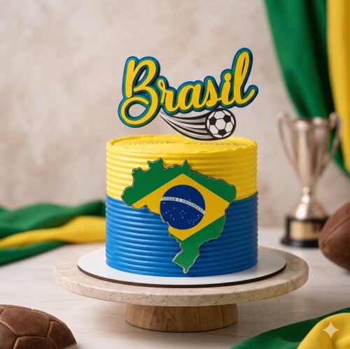 Arquivo de Corte Topo de Bolo Futebol Brasil 50 Copa - Studio/PDF/PNG