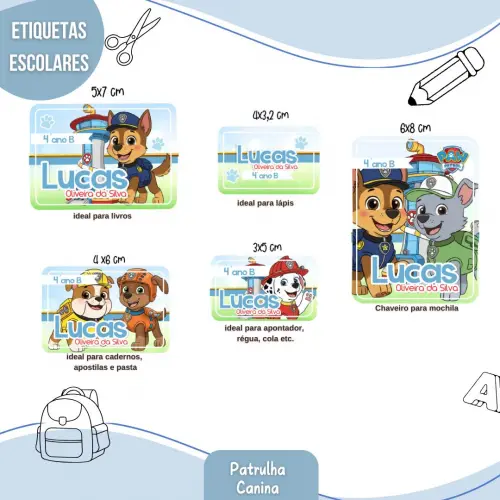 Arquivo de corte etiquetas Patrulha Canina