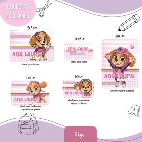 Arquivo de corte etiquetas Patrulha Canina Skye