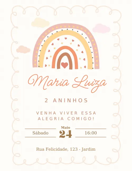 Convite Arco-íris Boho (Digital Editável)