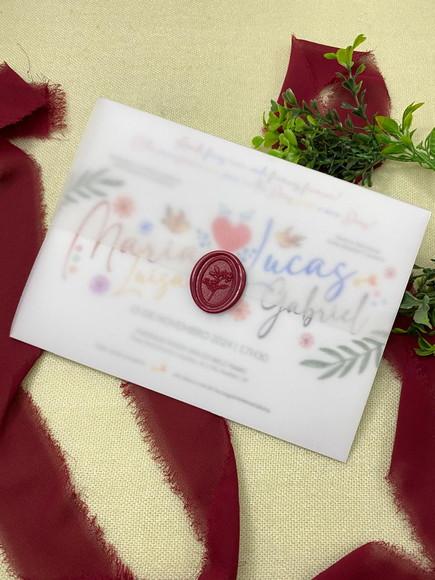 Convite de Casamento com Envelope Vegetal e Lacre de Cera