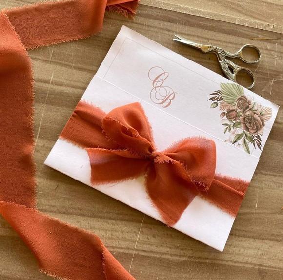 Convite de Casamento Boho com Fita Artesanal