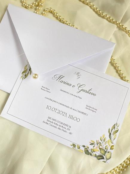 Convite de Casamento Clássico Simples c/ Meia Peróla