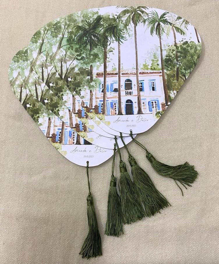 Leque Personalizado para Casamentos com Pingente Tassel