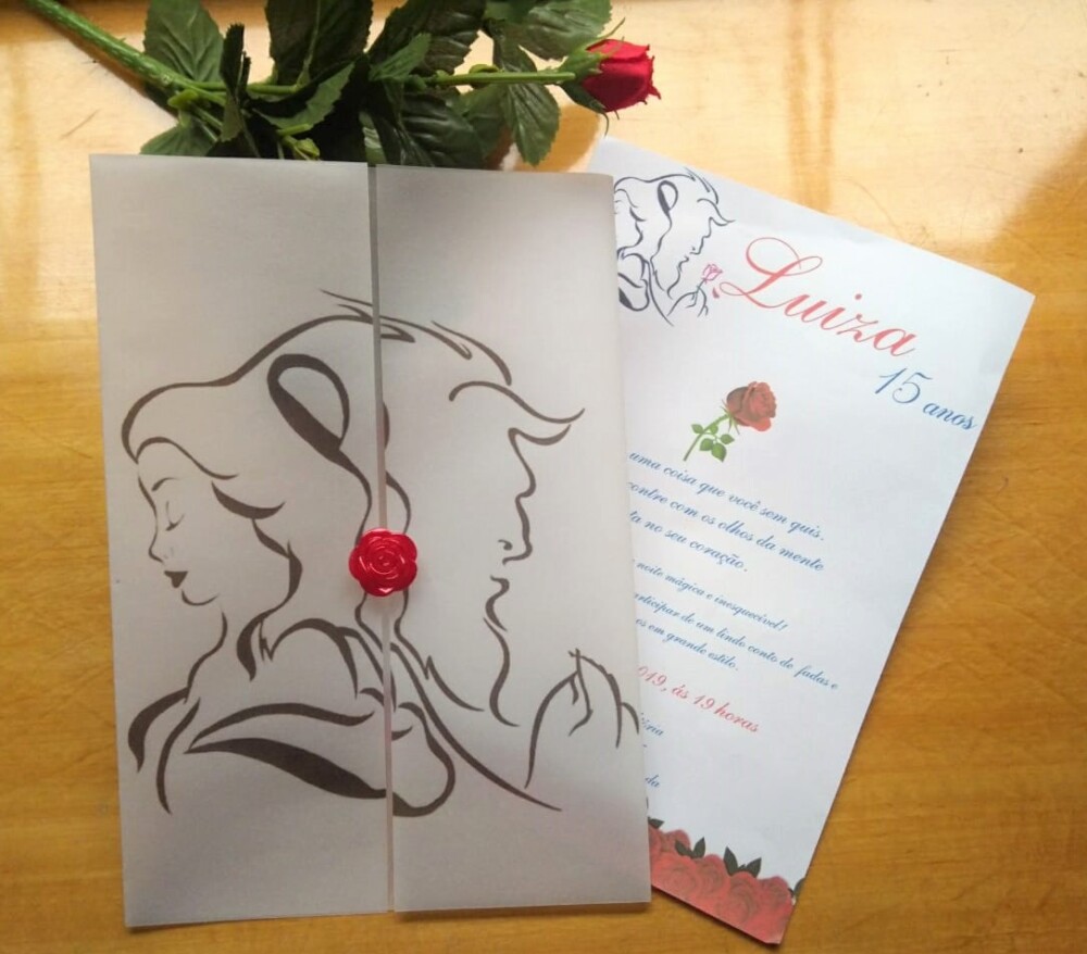 Convite 15 Anos com Capa Vegetal e Rosa em Acrílico