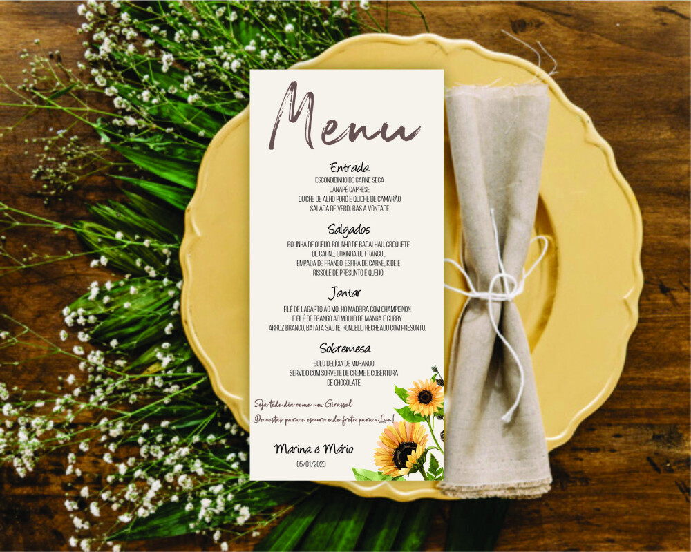 Menu Cardápio de Casamento Individual