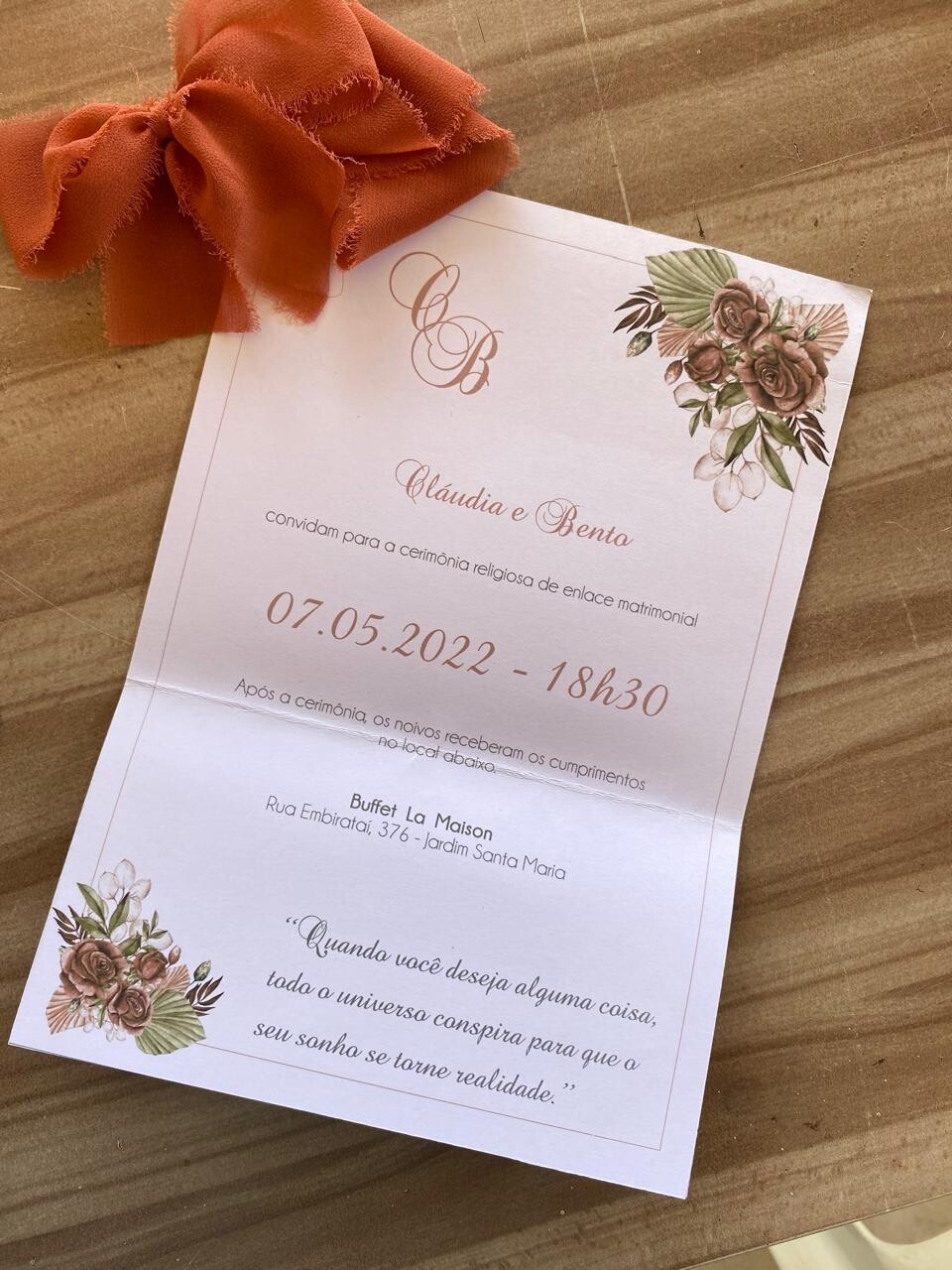 Convite de Casamento Boho com Fita Artesanal