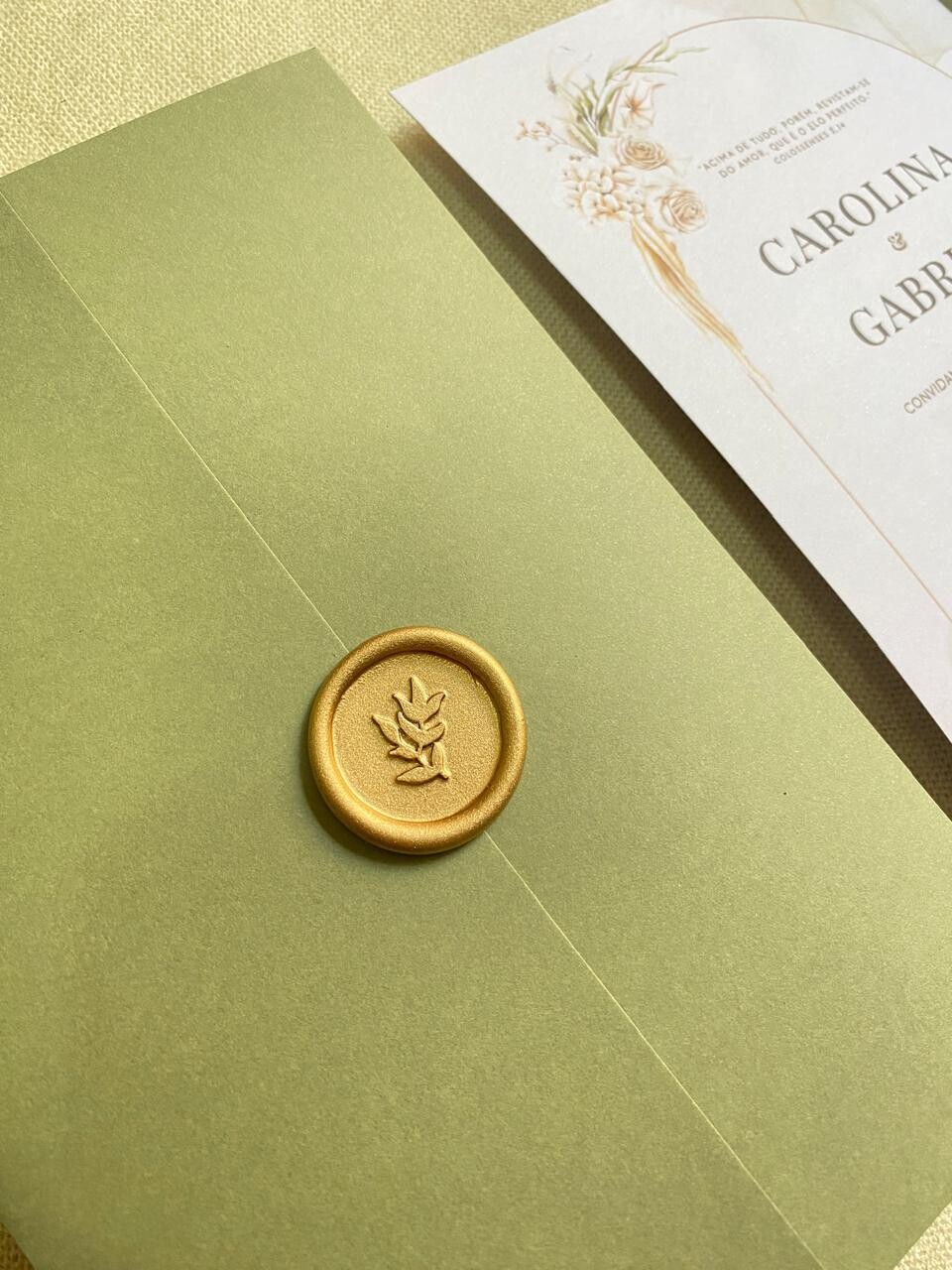 Convite de Casamento Floral com Lacre de Cera
