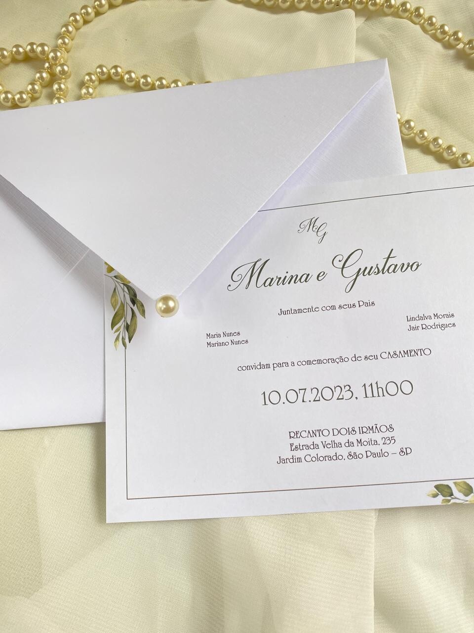 Convite de Casamento Clássico Simples c/ Meia Peróla