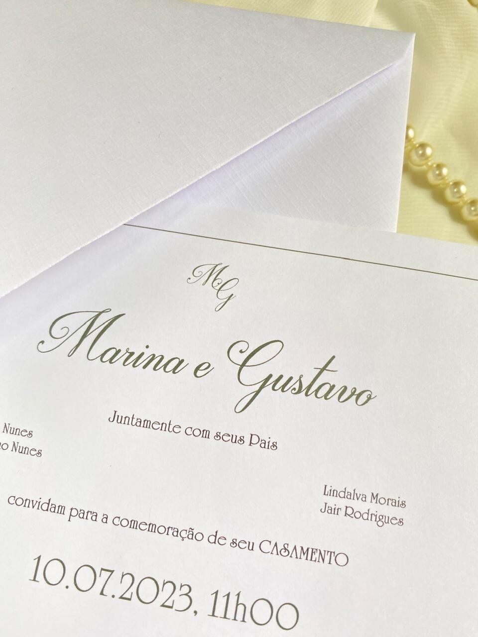 Convite de Casamento Clássico Simples c/ Meia Peróla