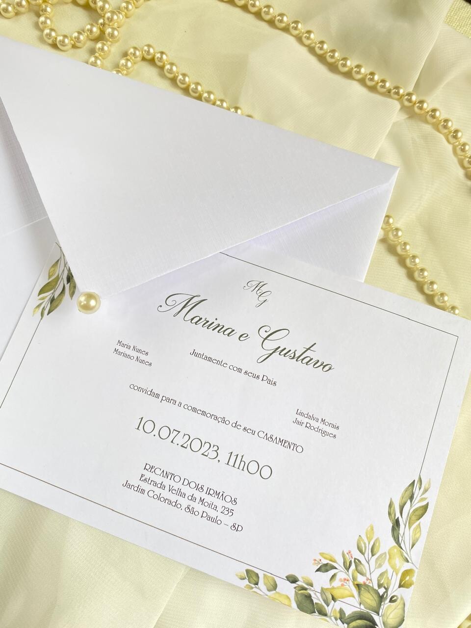 Convite de Casamento Clássico Simples c/ Meia Peróla