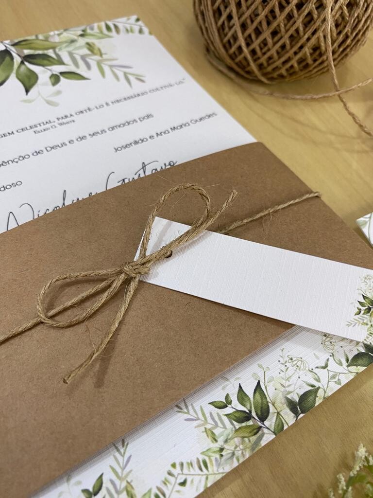 Convite de Casamento Rústico - com Faixa Kraft