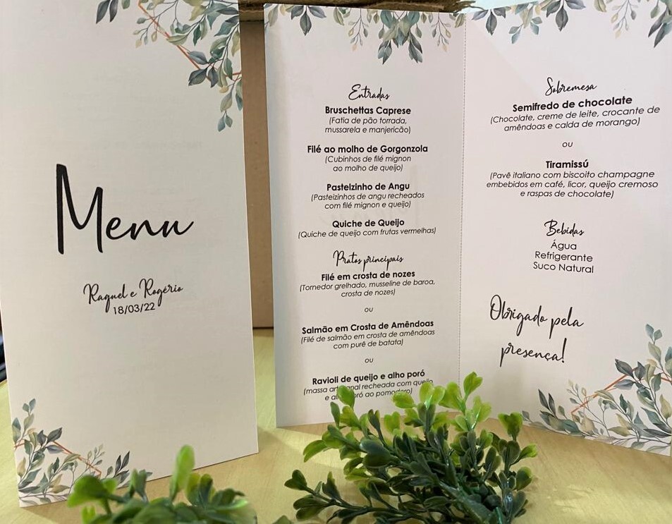 Menu de Casamento com Dobra Central Personalizado