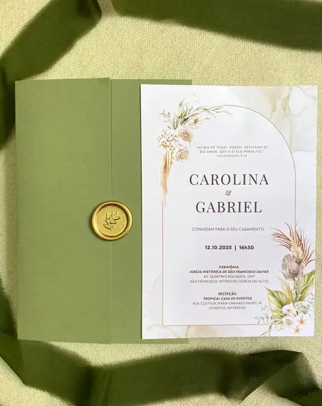 Convite de Casamento Floral com Lacre de Cera