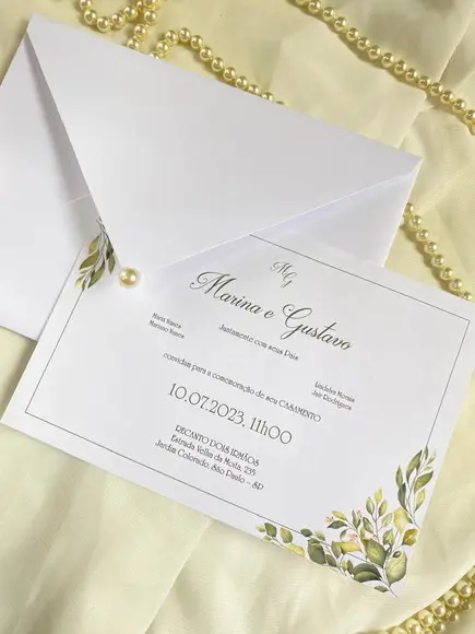 Convite de Casamento Clássico Simples c/ Meia Peróla