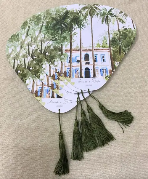Leque Personalizado para Casamentos com Pingente Tassel