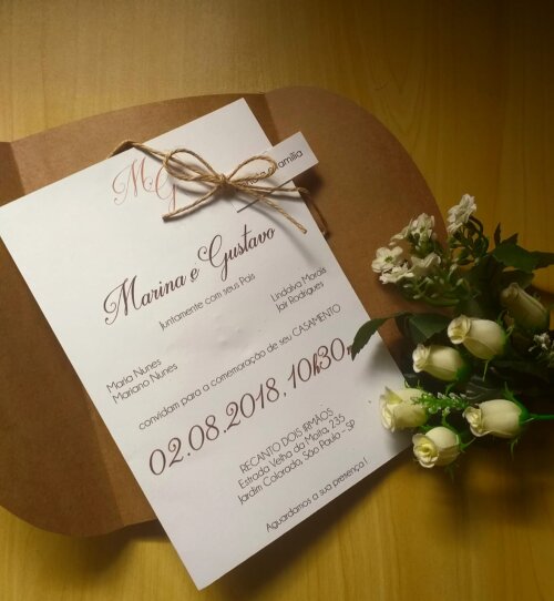 Convite de Casamento Rústico com capa kraft