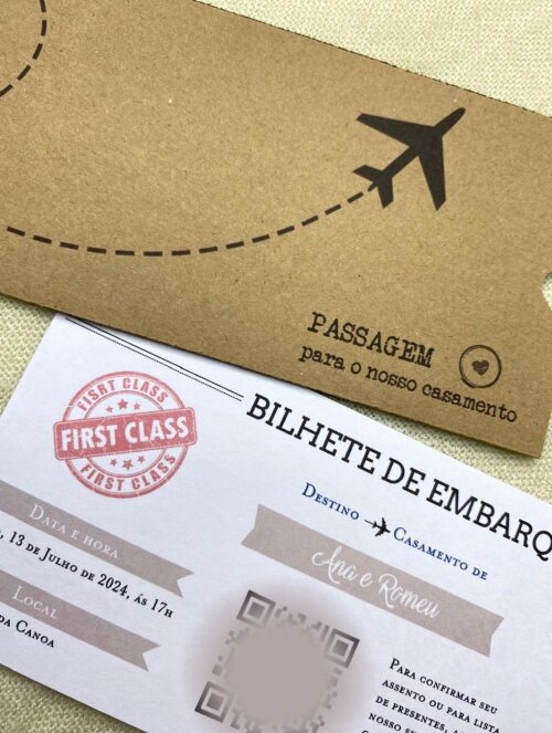 Convite de Casamento Passagem Aérea