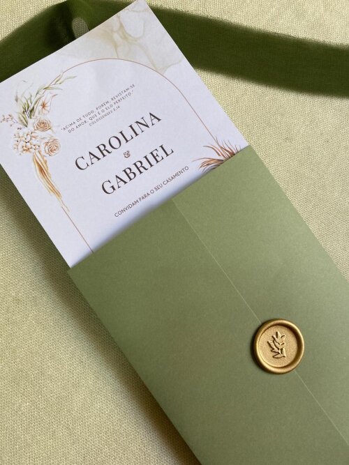 Convite de Casamento Floral com Lacre de Cera