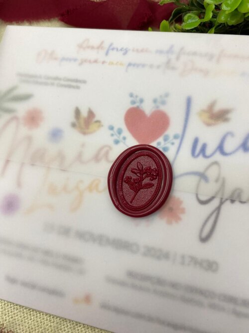 Convite de Casamento com Envelope Vegetal e Lacre de Cera
