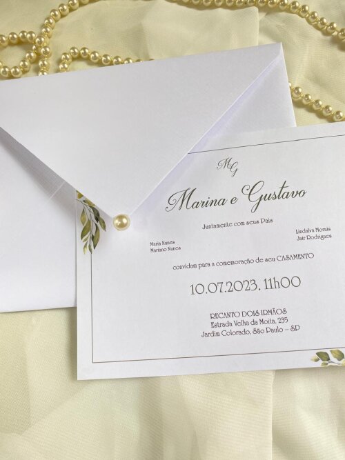 Convite de Casamento Clássico Simples c/ Meia Peróla