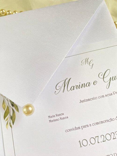 Convite de Casamento Clássico Simples c/ Meia Peróla