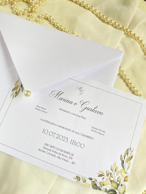 Convite de Casamento Clássico Simples c/ Meia Peróla
