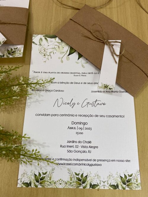 Convite de Casamento Rústico - com Faixa Kraft