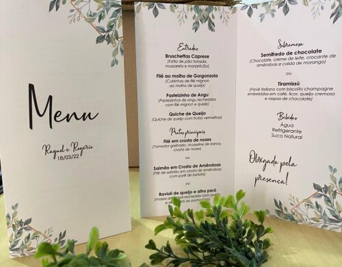 Menu de Casamento com Dobra Central Personalizado