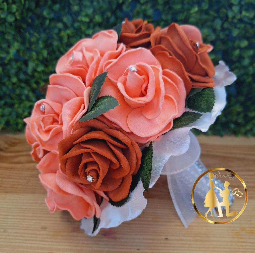 Buquê de noiva terracota e rosa chá eva