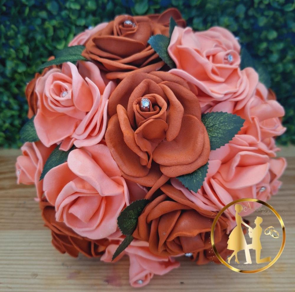 Buquê de noiva terracota e rosa chá eva
