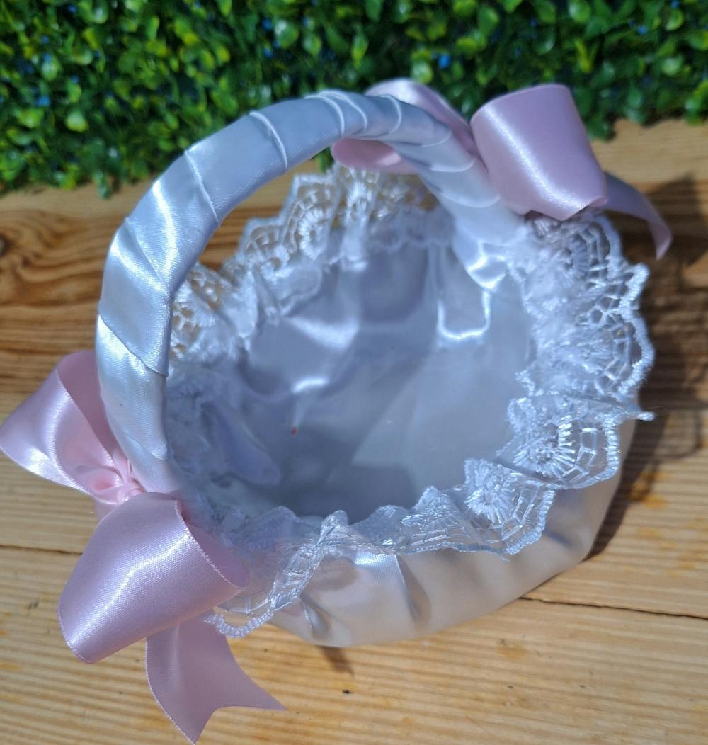 Cestinha florista de casamento laços rosa