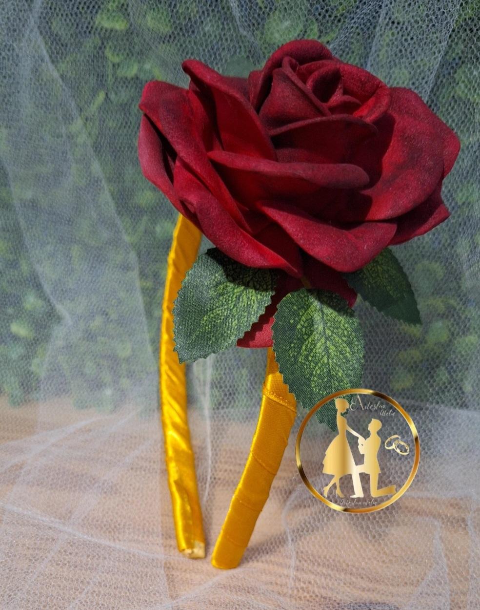 Tiara de luxo infantil vermelha marsala