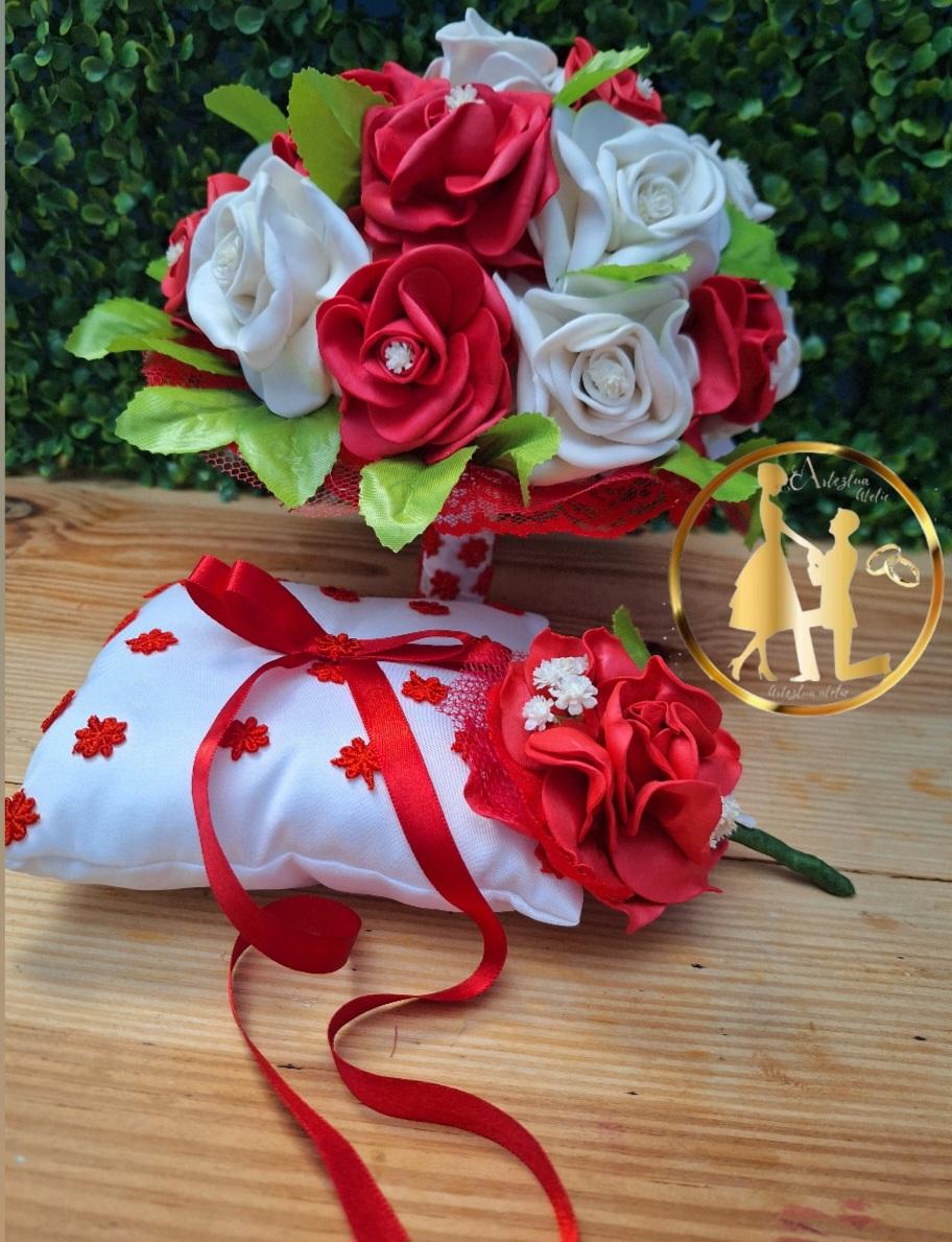 Kit Buquê de noiva vermelho e branco
