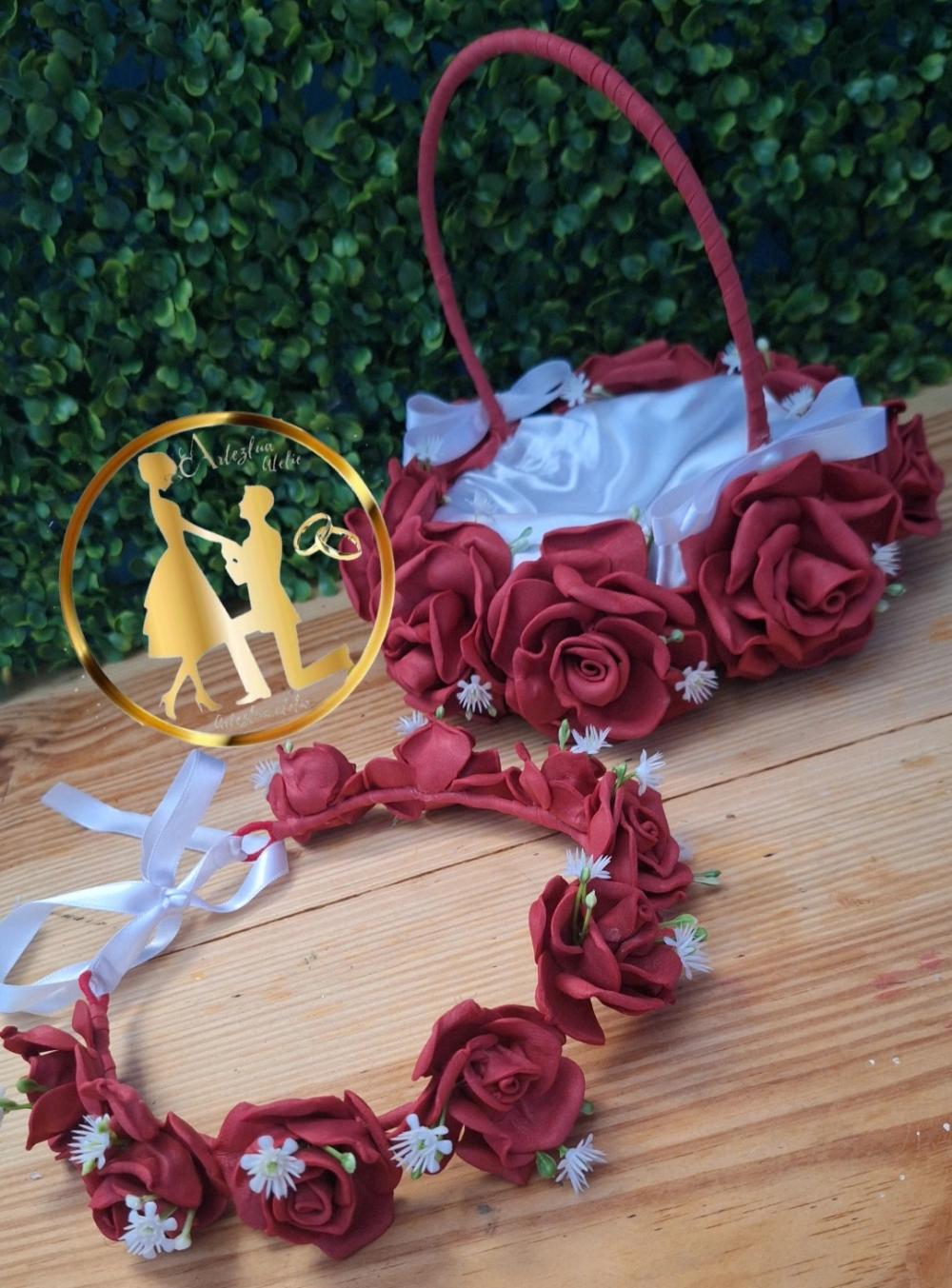 Cesta de florista vermelha + coroa de dama (kit)