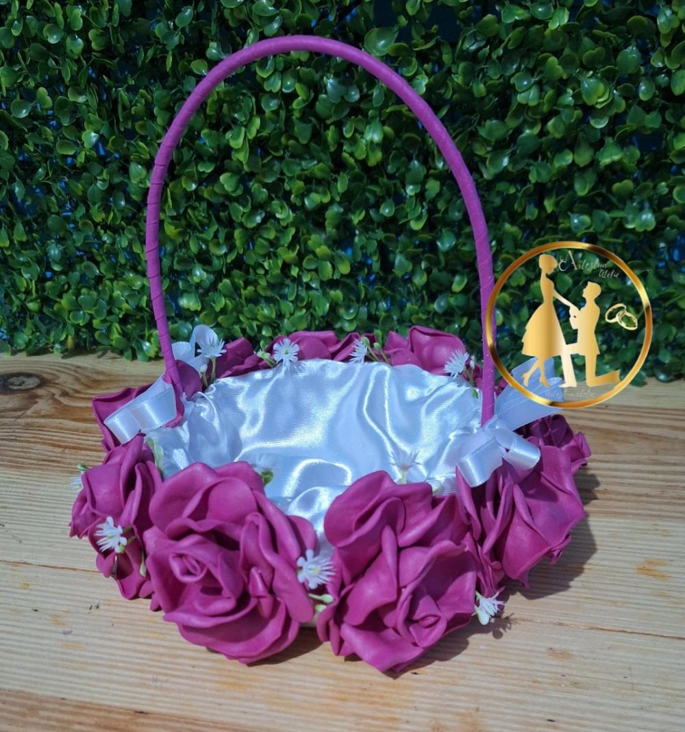 Cesta de florista de casamento fúcsia pink