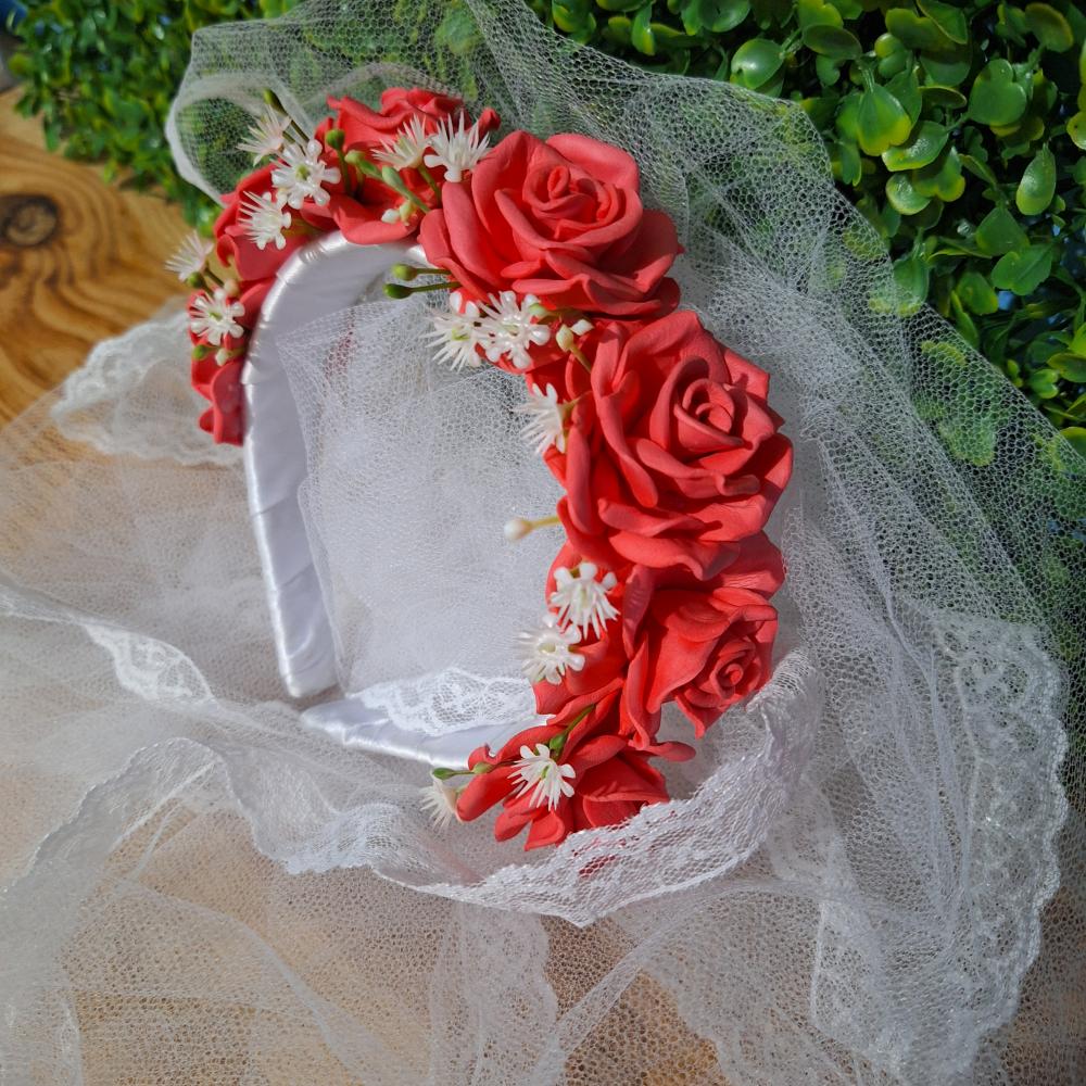 Véu de noiva caipira festa matuta tiara com véu